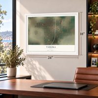 Tahoka, Texas map, 18 x 24 inch print in a white frame in a home office