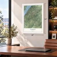 Talbott, Tennessee map, 18 x 24 inch print in a white frame in a home office
