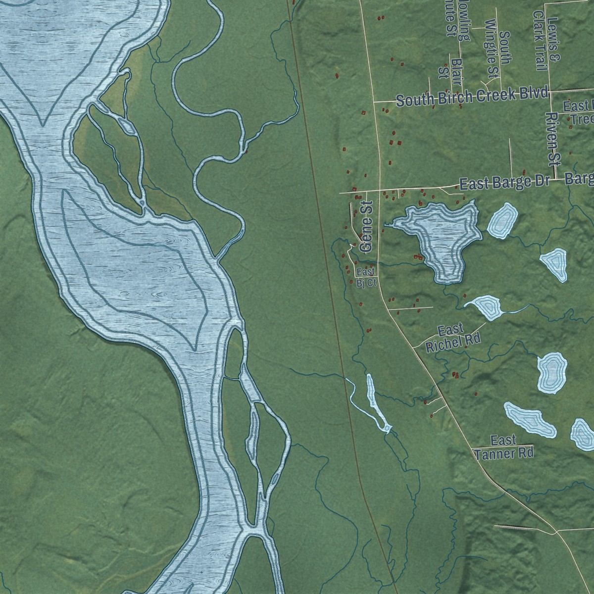 Second close-up of the map of Talkeetna, Alaska print showing more streets and buildings