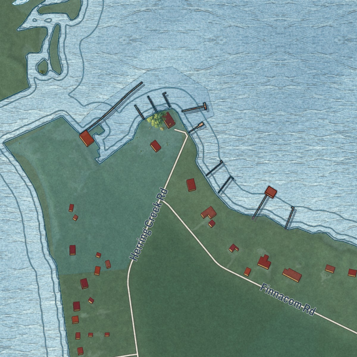 Second close-up of the map of Tall Timbers, Maryland print showing more streets and buildings