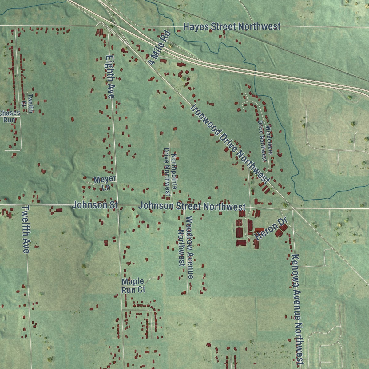 Second close-up of the map of Tallmadge, Michigan print showing more streets and buildings