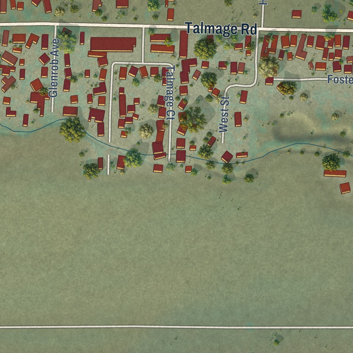 Second close-up of the map of Talmage, California print showing more streets and buildings