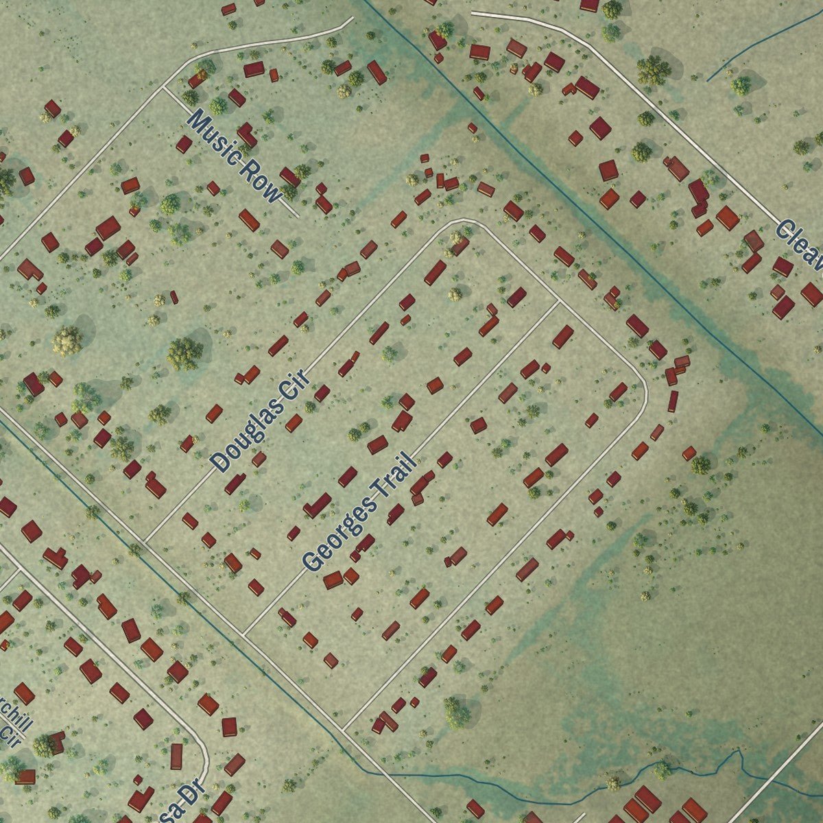 Second close-up of the map of Talty, Texas print showing more streets and buildings
