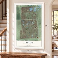 Tamiami, Florida map, 24 x 36 inch print in a white frame by a staircase