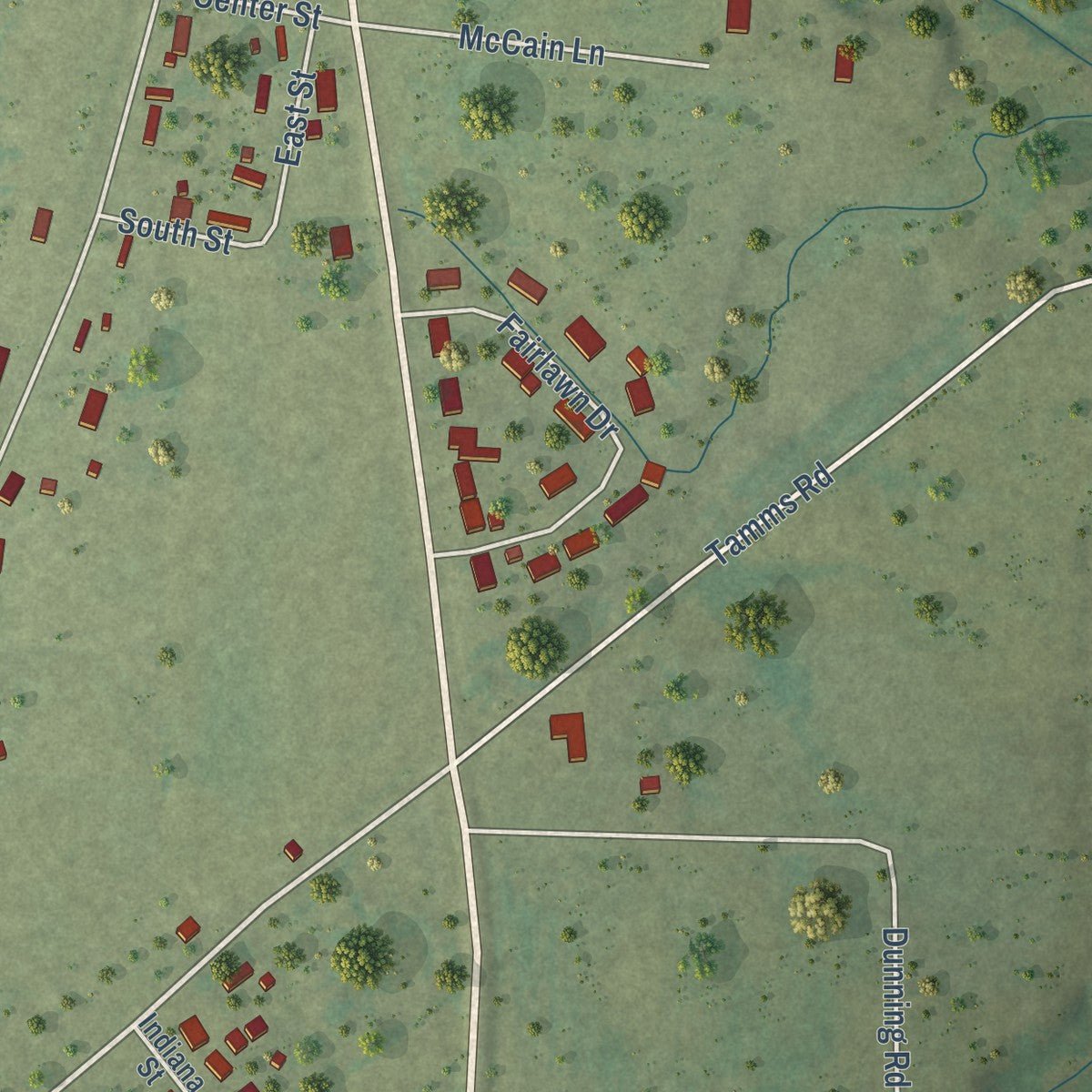 Second close-up of the map of Tamms, Illinois print showing more streets and buildings