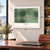Tamora, Nebraska map, 18 x 24 inch print in a white frame in a home office