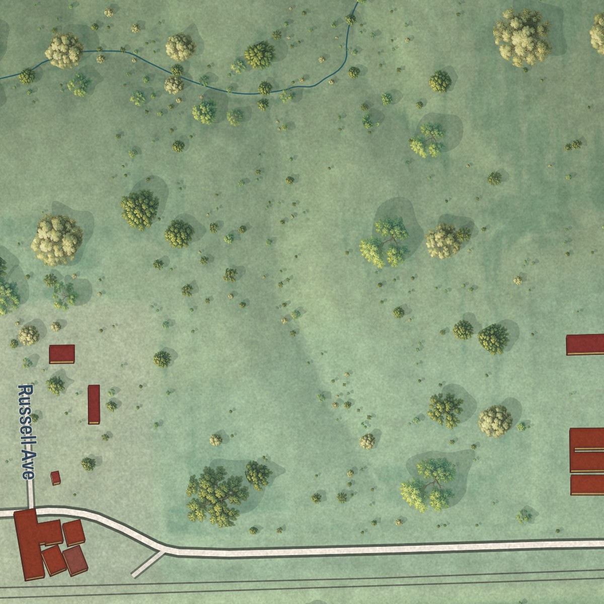 Second close-up of the map of Tamora, Nebraska print showing more streets and buildings