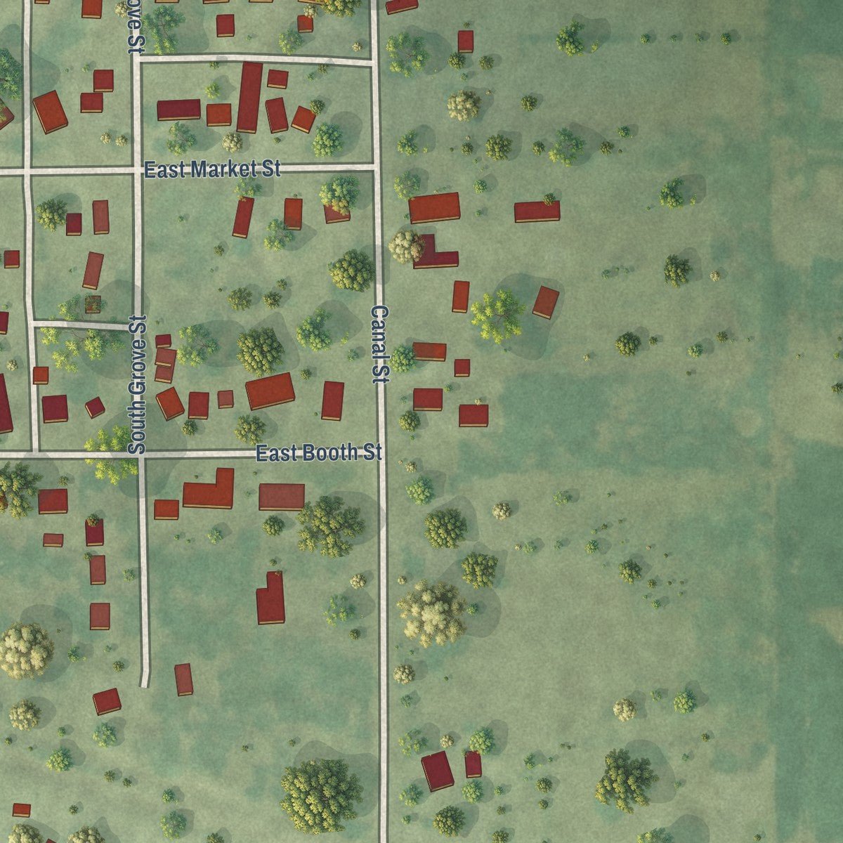Second close-up of the map of Tampico, Illinois print showing more streets and buildings