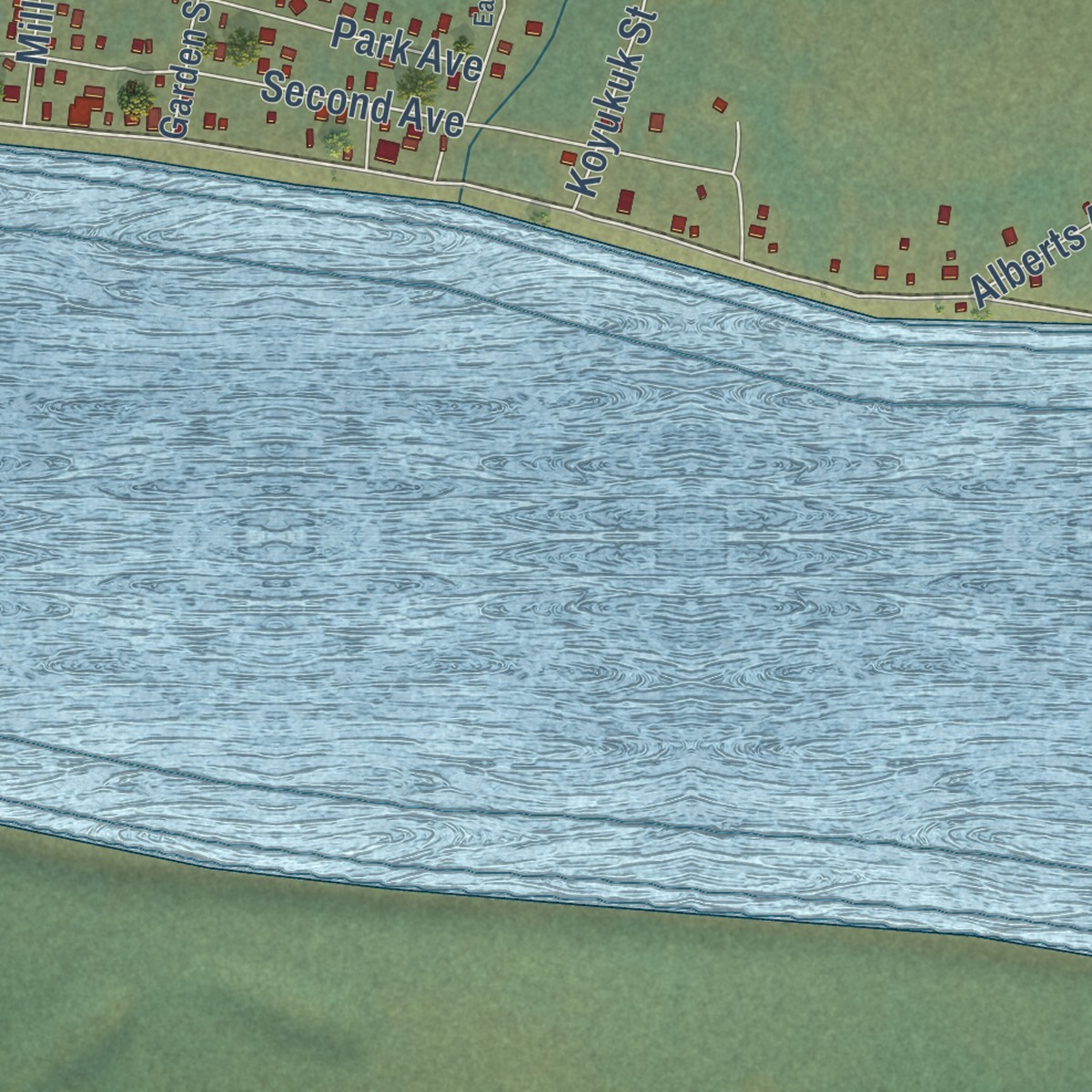 Second close-up of the map of Tanana, Alaska print showing more streets and buildings
