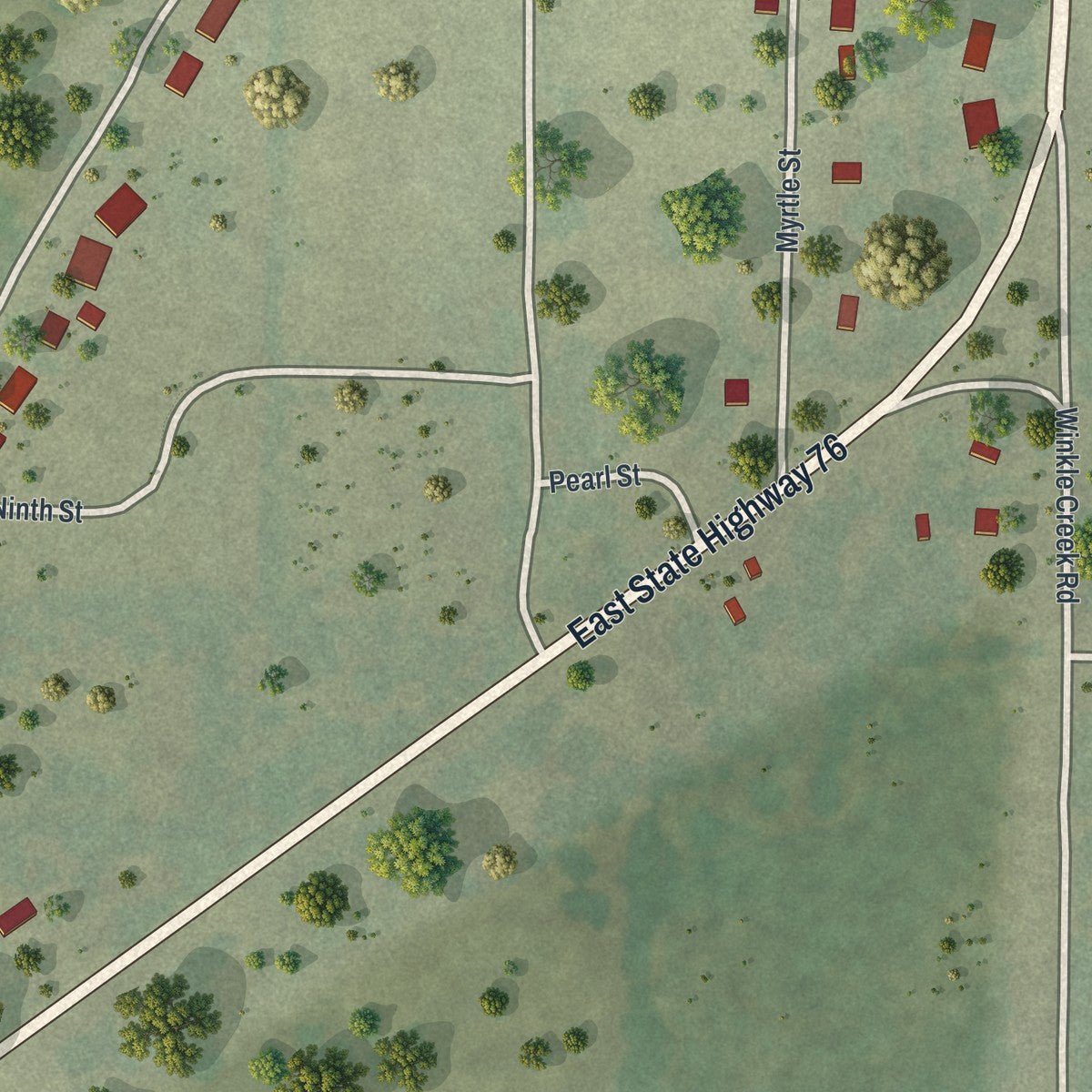 Second close-up of the map of Taneyville, Missouri print showing more streets and buildings
