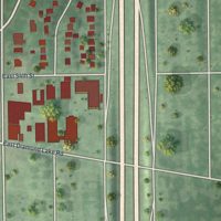 Second close-up of the map of Tangletown, Minnesota print showing more streets and buildings