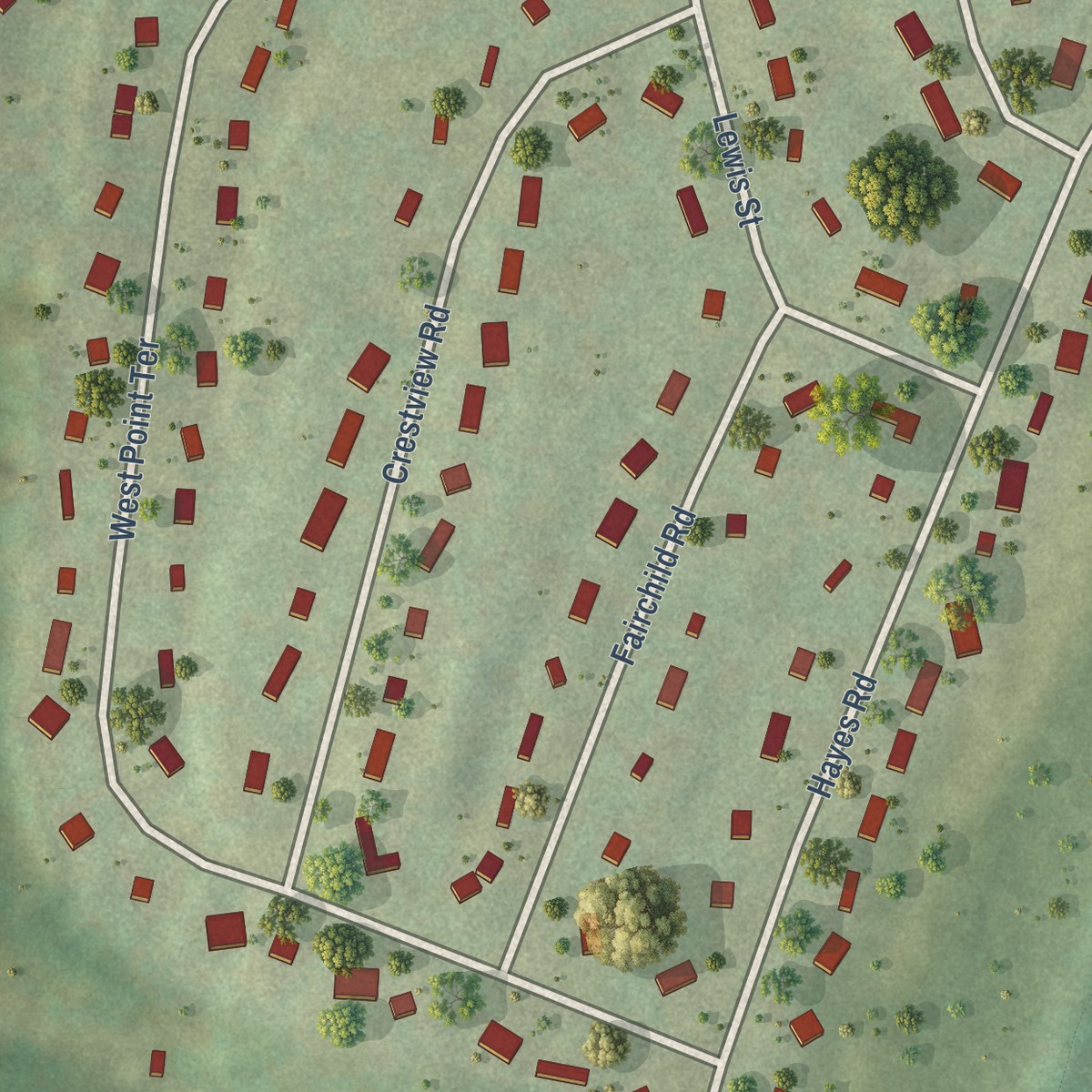 Second close-up of the map of Tariffville, Connecticut print showing more streets and buildings