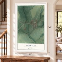 Tarlton, Ohio map, 24 x 36 inch print in a white frame by a staircase