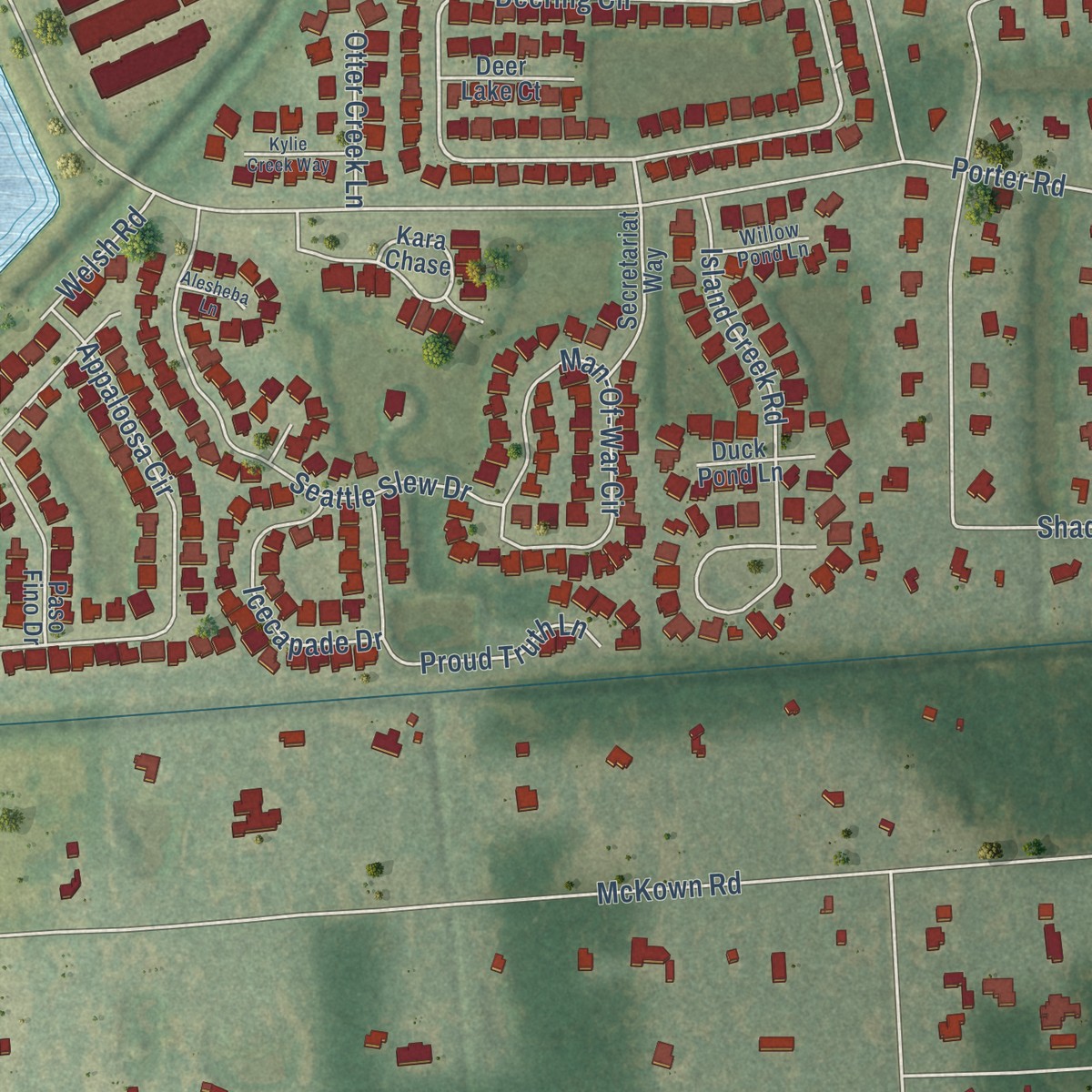 Second close-up of the map of Tatum, Florida print showing more streets and buildings