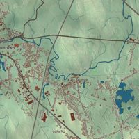 Close-up of the map of Taunton, Massachusetts print showing terrain and local geography