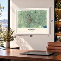 Taunton, Massachusetts map, 18 x 24 inch print in a white frame in a home office