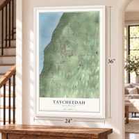 Taycheedah, Wisconsin map, 24 x 36 inch print in a white frame by a staircase