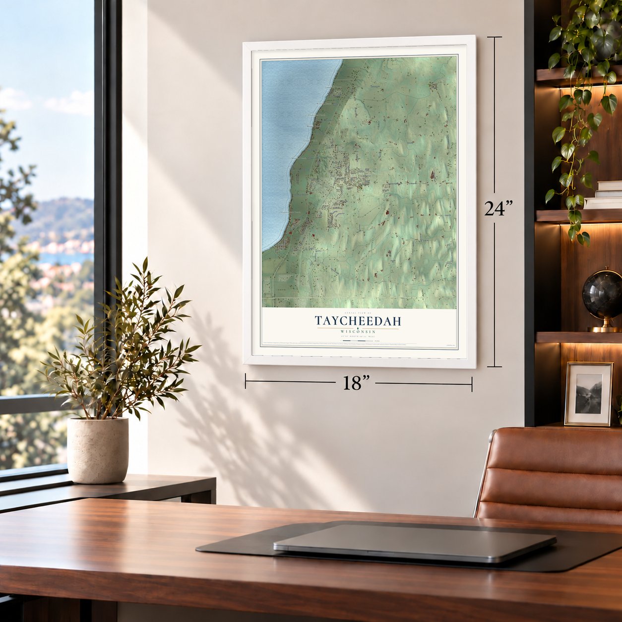 Taycheedah, Wisconsin map, 18 x 24 inch print in a white frame in a home office