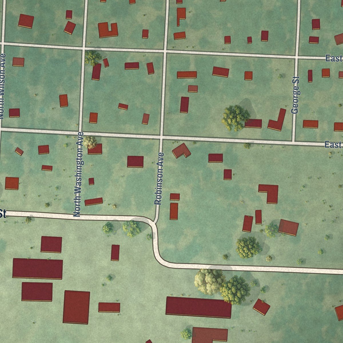 Second close-up of the map of Taylor, Arkansas print showing more streets and buildings