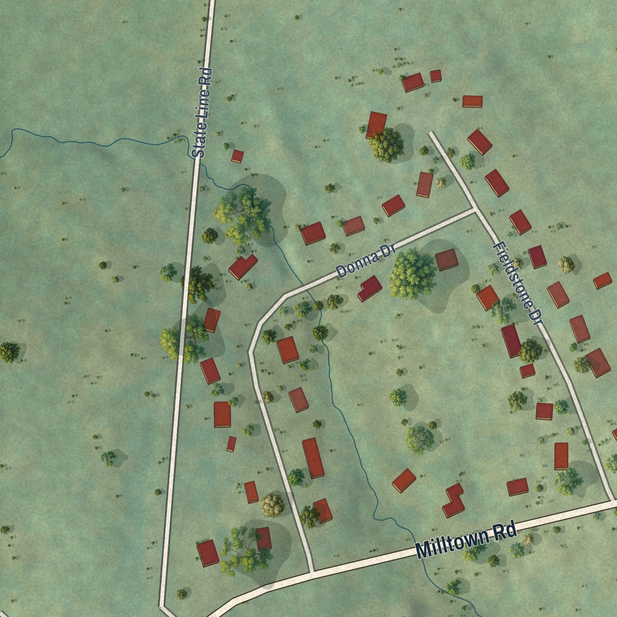 Second close-up of the map of Taylor Corners, Connecticut print showing more streets and buildings