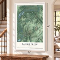 Taylor Creek, Ohio map, 24 x 36 inch print in a white frame by a staircase