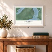 Taylor Ferry, Oklahoma map, 12 x 18 inch print in a white frame in an entryway