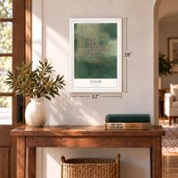 Taylor, North Dakota map, 12 x 18 inch print in a white frame in an entryway