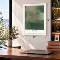 Taylor, North Dakota map, 18 x 24 inch print in a white frame in a home office