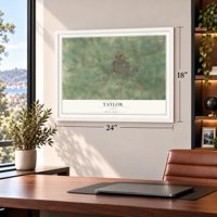 Taylor, Texas map, 18 x 24 inch print in a white frame in a home office
