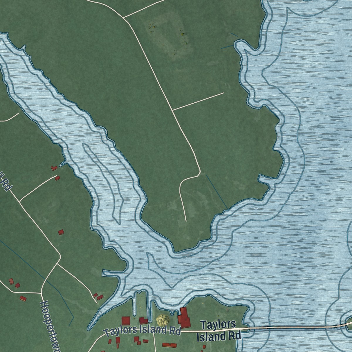 Second close-up of the map of Taylors Island, Maryland print showing more streets and buildings