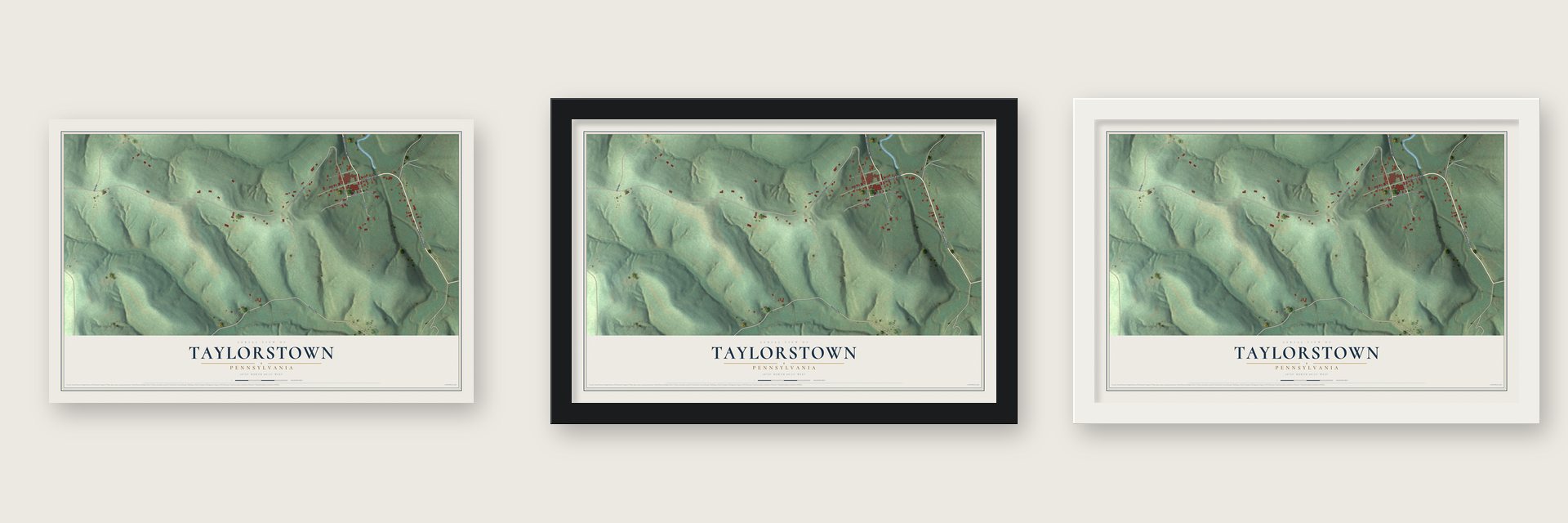Taylorstown, Pennsylvania map unframed, in a black wood frame and in a white wood frame