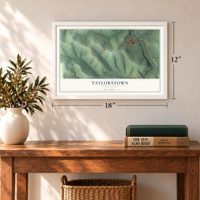 Taylorstown, Pennsylvania map, 12 x 18 inch print in a white frame in an entryway