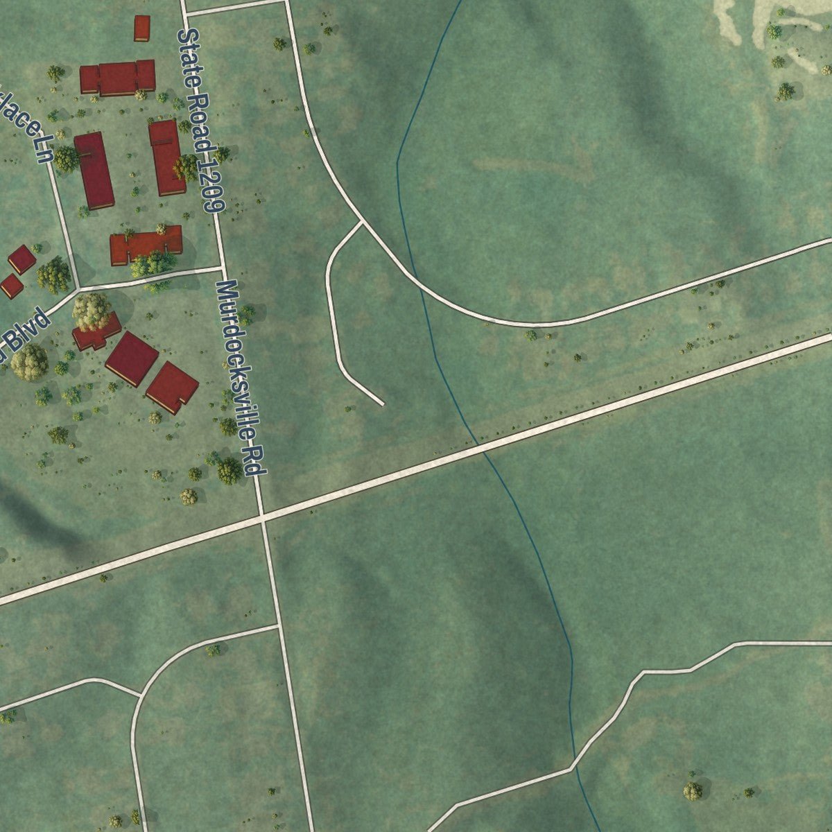 Second close-up of the map of Taylortown, North Carolina print showing more streets and buildings