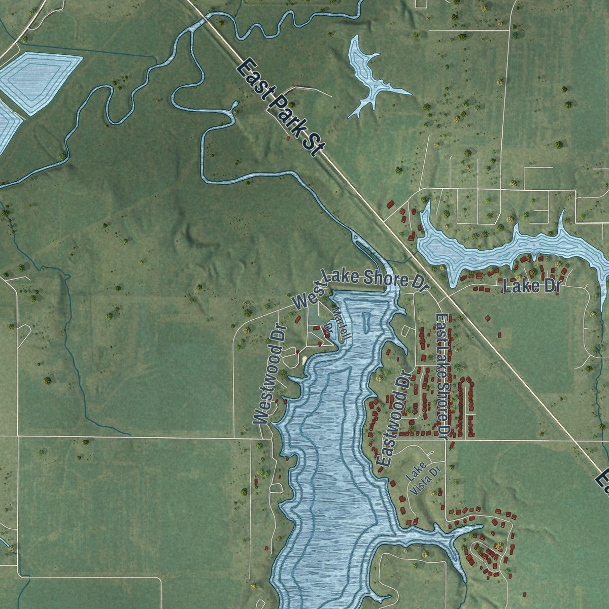 Second close-up of the map of Taylorville, Illinois print showing more streets and buildings
