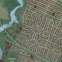 Second close-up of the map of Teaneck, New Jersey print showing more streets and buildings