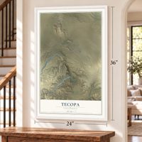 Tecopa, California map, 24 x 36 inch print in a white frame by a staircase