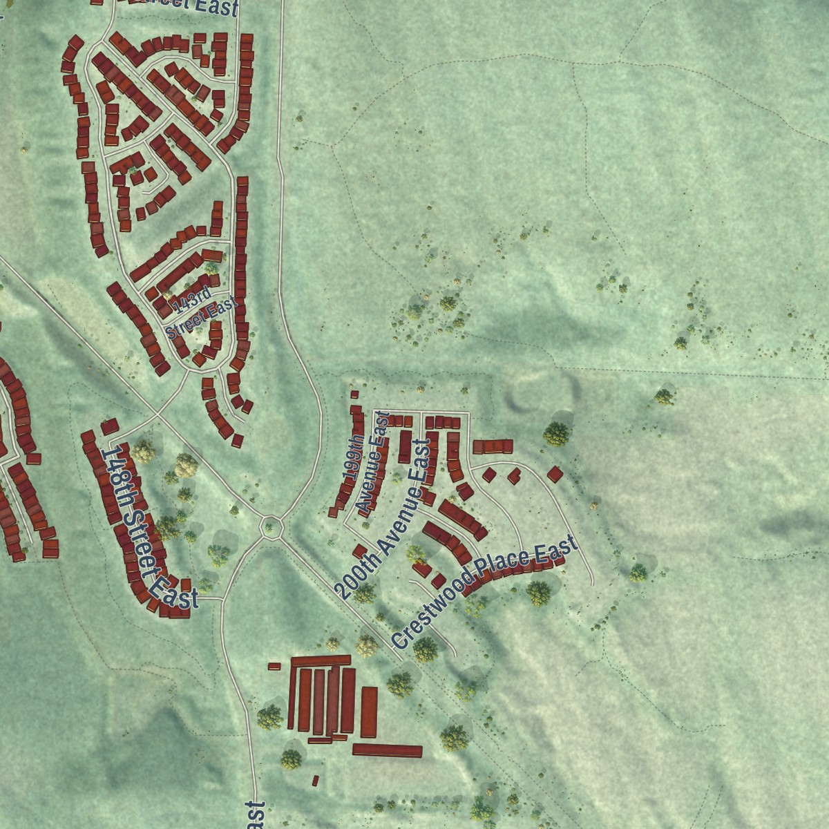 Second close-up of the map of Tehaleh, Washington print showing more streets and buildings