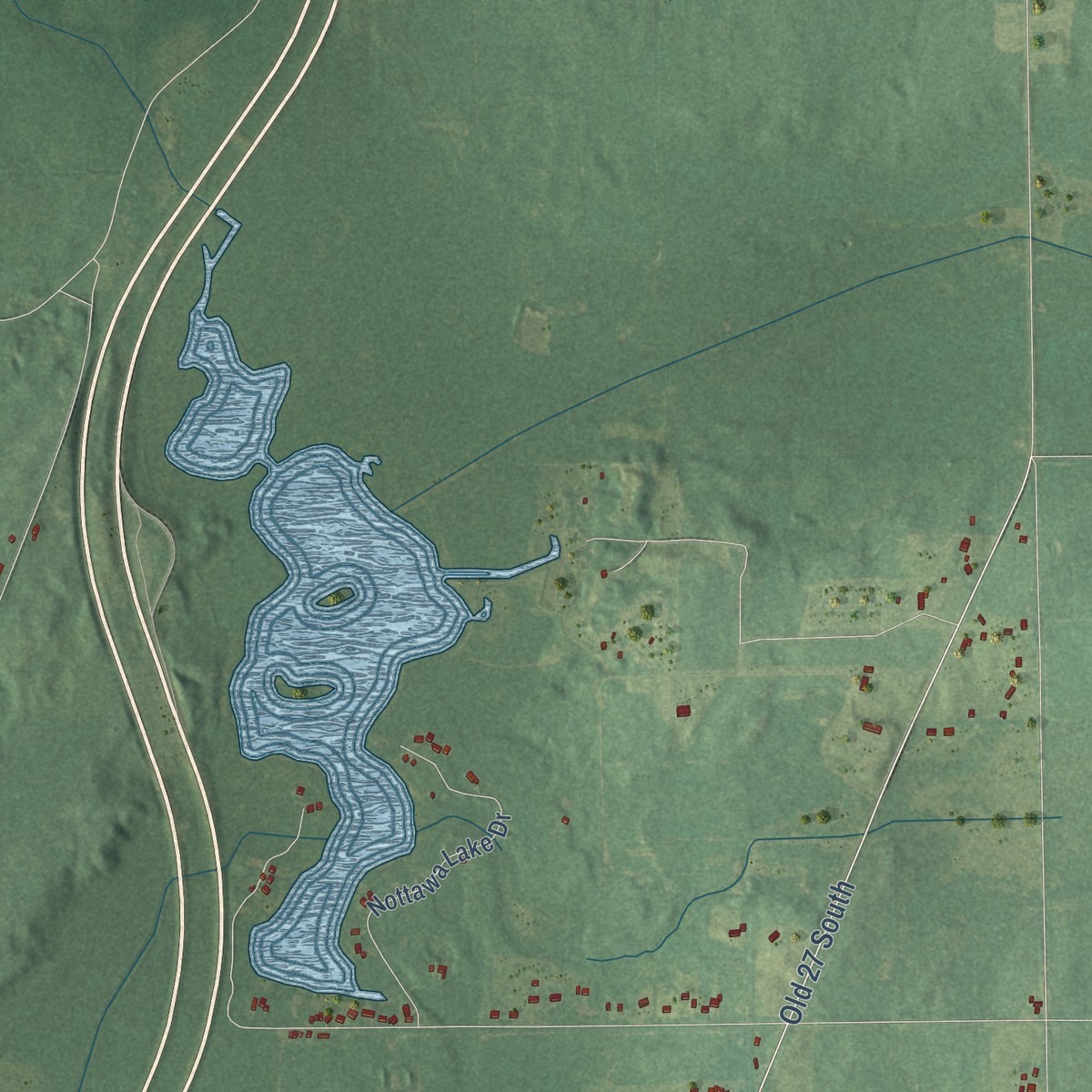 Second close-up of the map of Tekonsha, Calhoun County, Michigan print showing more streets and buildings