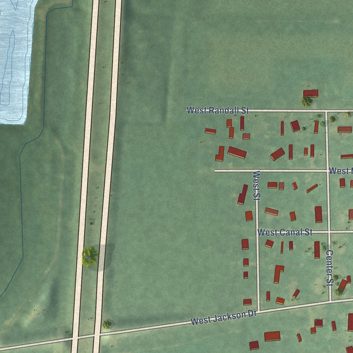 Second close-up of the map of Tekonsha, Michigan print showing more streets and buildings