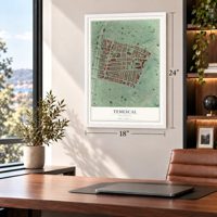 Temescal, California map, 18 x 24 inch print in a white frame in a home office