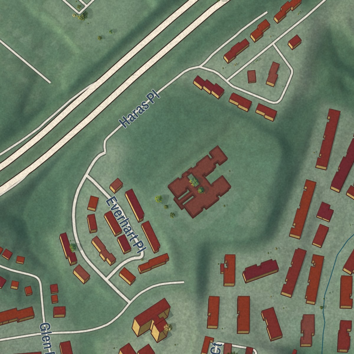 Second close-up of the map of Temple Hills, Maryland print showing more streets and buildings