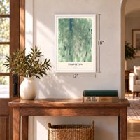 Templeton, Massachusetts map, 12 x 18 inch print in a white frame in an entryway