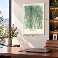 Templeton, Massachusetts map, 18 x 24 inch print in a white frame in a home office