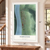 Templeton, Pennsylvania map, 24 x 36 inch print in a white frame by a staircase