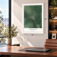 Templeville, Maryland map, 18 x 24 inch print in a white frame in a home office