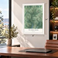 Ten Mile Creek, Maryland map, 18 x 24 inch print in a white frame in a home office