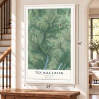 Ten Mile Creek, Maryland map, 24 x 36 inch print in a white frame by a staircase