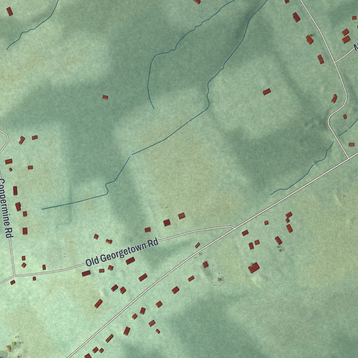 Second close-up of the map of Ten Mile Run, New Jersey print showing more streets and buildings