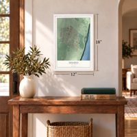Tenafly, New Jersey map, 12 x 18 inch print in a white frame in an entryway