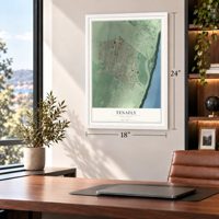 Tenafly, New Jersey map, 18 x 24 inch print in a white frame in a home office